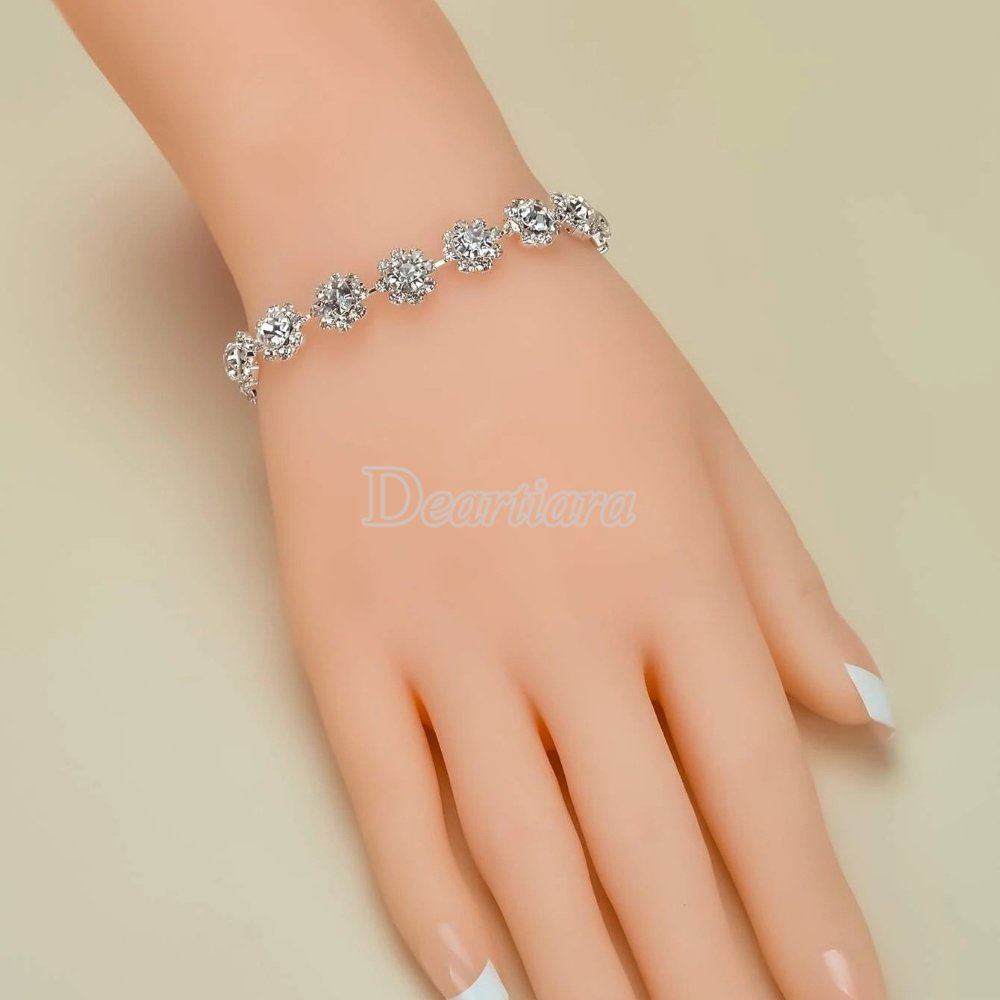 Bộ Trang Sức 3 Món Họa Tiết Hoa Đính Kim Cương Nhân Tạo Thời Trang