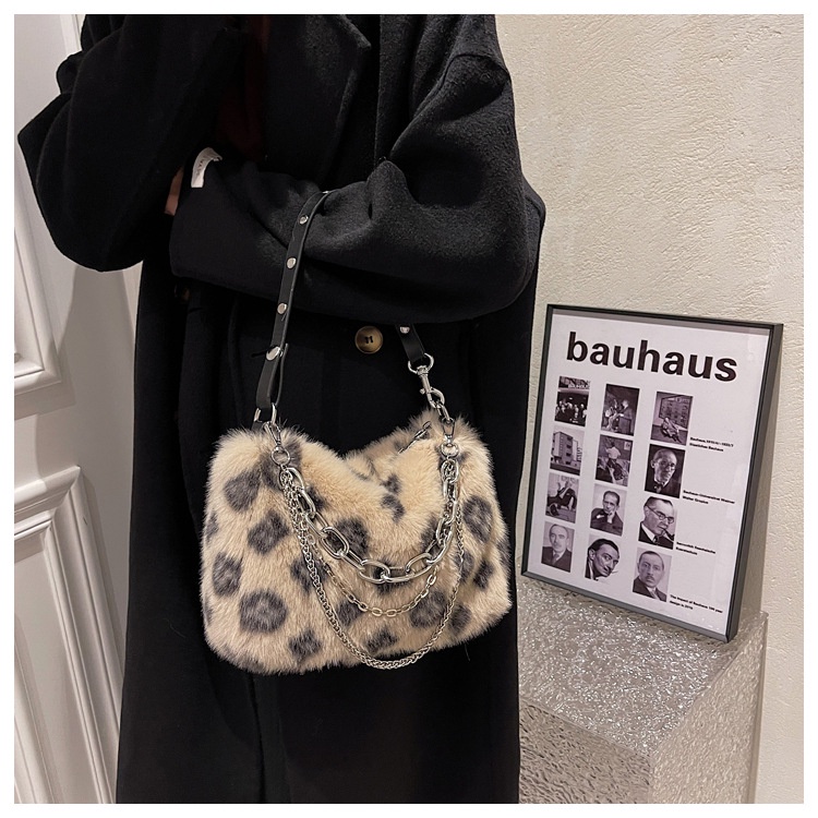 Túi Xách Đeo Vai Hình Vuông Cỡ Nhỏ Phủ Lông Họa Tiết Da Báo Thời Trang Thu Đông 2022 Cho Nữ