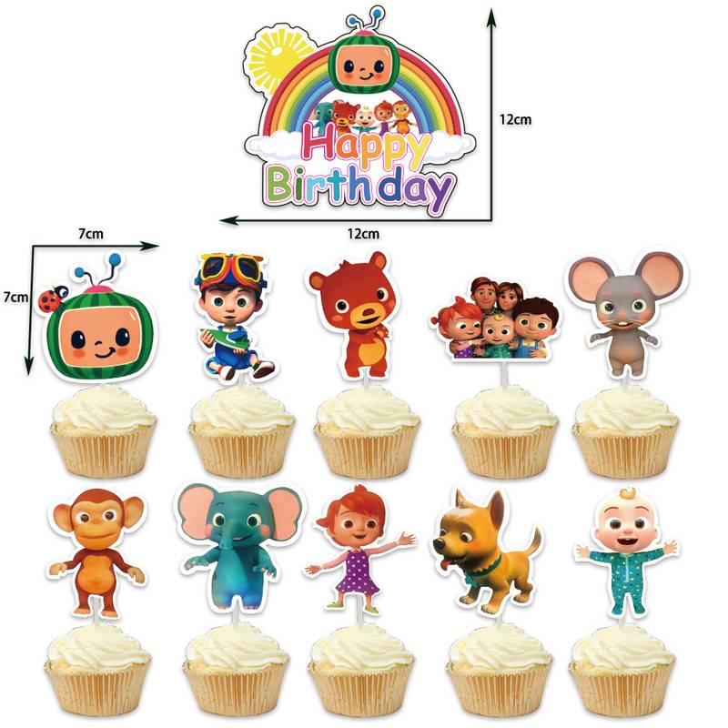 11 cái / COCOMELON Chủ đề Bánh sinh nhật Chèn Trẻ em Giáo dục Hoạt hình Chúc mừng sinh nhật Trang trí tiệc