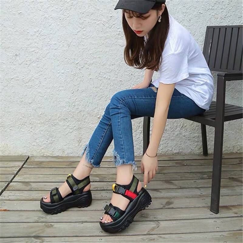 Dép Sandal Nữ Đế Bánh Mì 💖 FREESHIP 💖Sandal Nữ Độn Đế Sắc Màu 2 Quai Bấm