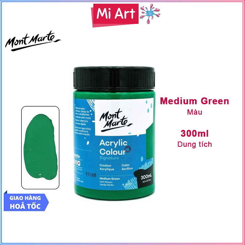 Màu Acrylic Mont Marte 300ml - Medium Green - Acrylic Colour Paint Signature 300ml (10.1oz) - MSCH3023
