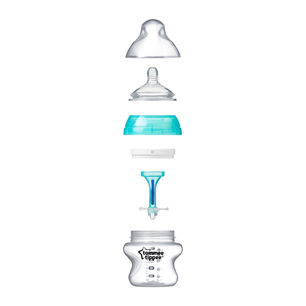 Bình sữa siêu chống đầy hơi kèm báo nhiệt Tommee Tippee Advanced Anti-Colic 150ml, núm ty đi kèm 0-3 tháng