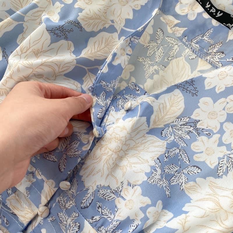 [Mã FAGREEN1505 giảm tới 30K đơn 99K] [Hi Bông] Đầm maxi hoa xanh trắng cổ chữ V tay phồng | BigBuy360 - bigbuy360.vn