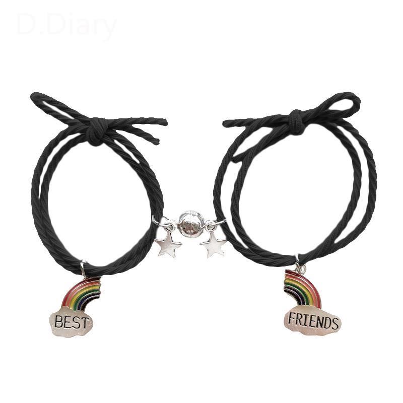 1 Cặp Vòng Tay Dây Bện Mặt Chuông Màu Cầu Vồng Có Thể Điều Chỉnh Kích Thước Dành Cho Cặp Đô dreamdiary