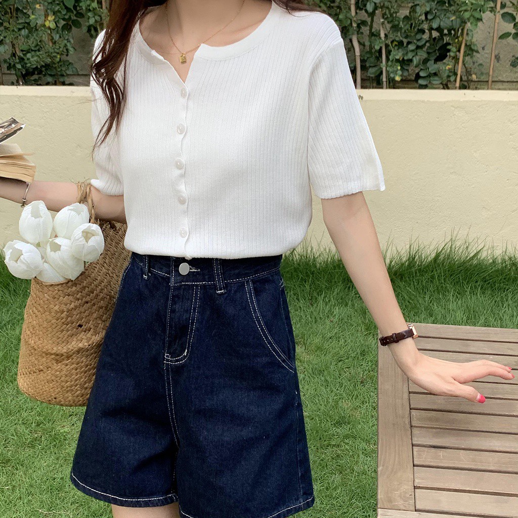 Áo khoác cardigan dệt kim tay ngắn cổ chữ V thời trang mùa hè Hàn Quốc 172091 cho nữ | BigBuy360 - bigbuy360.vn