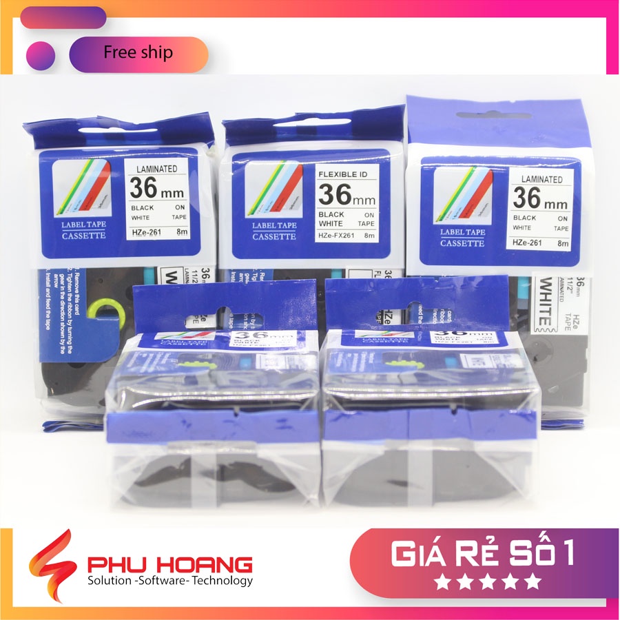 Nhãn in Hze-261, khổ rộng 36mm* dài 8m, chữ đen nền trắng, đa lớp, bám dính cao, Phu Hoang Company