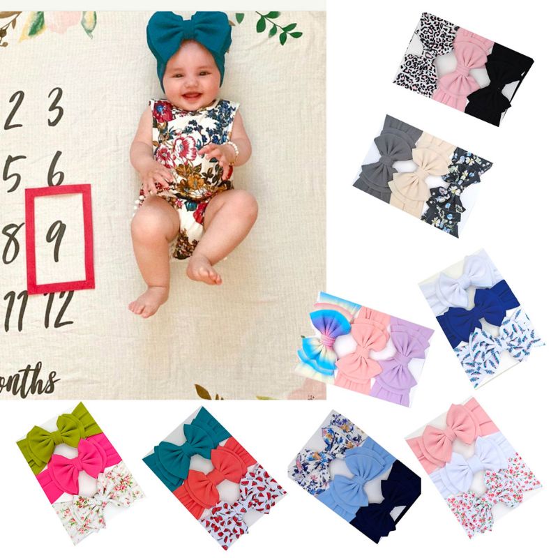 Set 3 Băng Đô Ruy Băng Co Giãn Làm Phụ Kiện Chụp Ảnh Cho Bé Gái Sơ Sinh