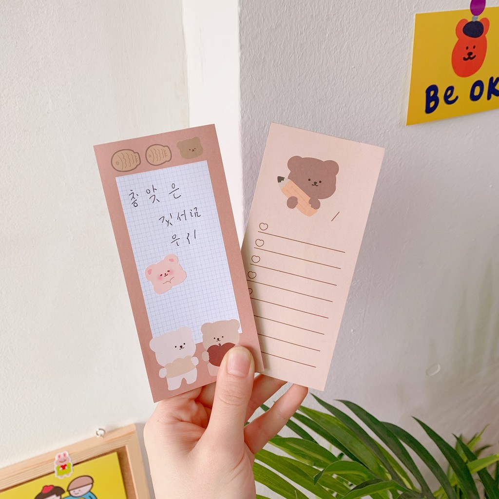 Note Pad Giấy Nhớ Khổ Dọc Memo Pad Ghi Chép Nhắc Nhở Gấu Nâu