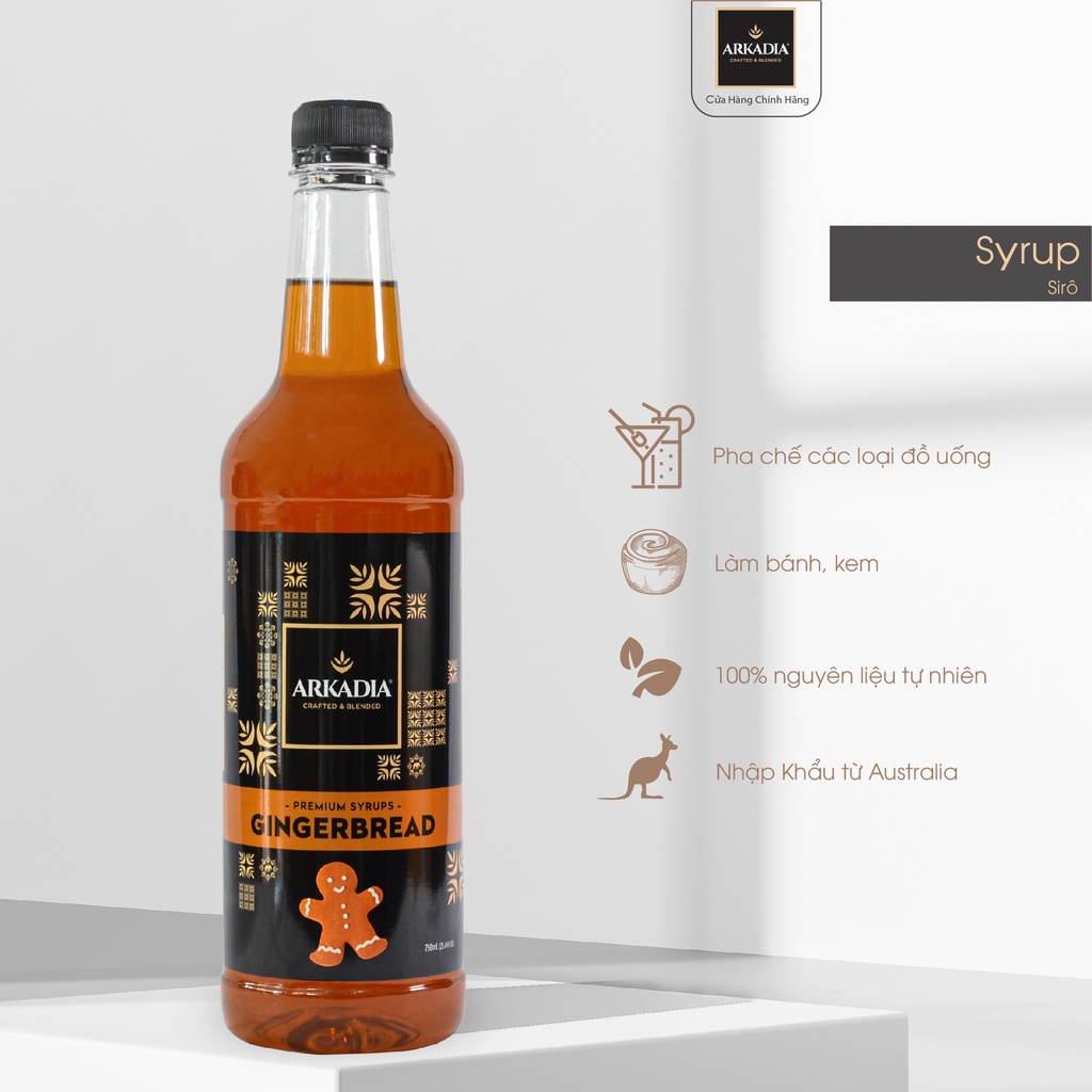 Syrup (Sirô) hương vị Gừng Arkadia 750ml - nhập khẩu từ Úc