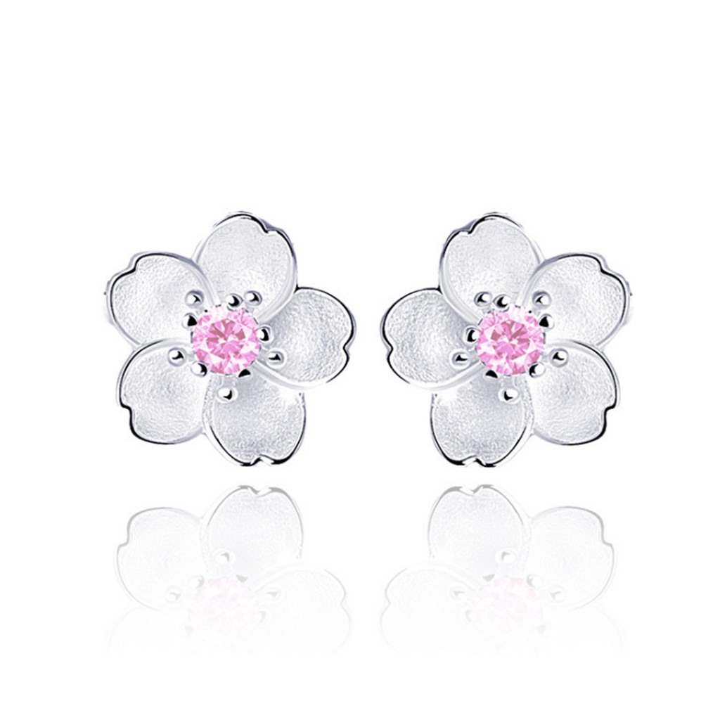 Hoa bông tai thời trang 5 cánh đính đá hồng đẹp phong cách Hàn Quốc cho nữ ATJ2105P - ANTA Jewelry