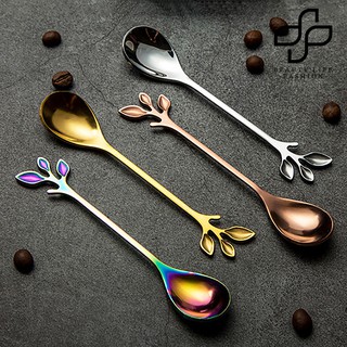 [Moon] Creative Leaf Stainless Coffee Mixing Spoon Fork Kitchen Flatware