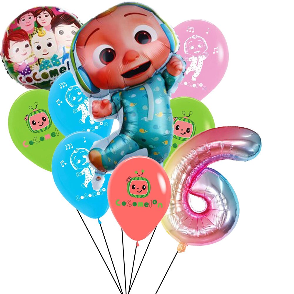 Set 9 Bong Bóng Lá Nhôm 32 Inch Chủ Đề Cocomelon Dùng Trang Trí Tiệc Sinh Nhật Cho Bé