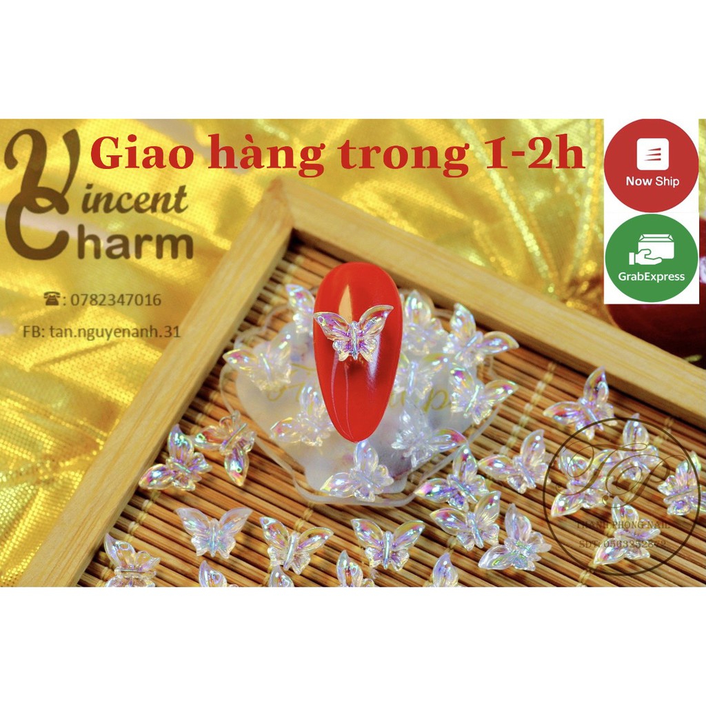 Đá nơ thủy tinh gắn móng - Charm phụ kiện nail