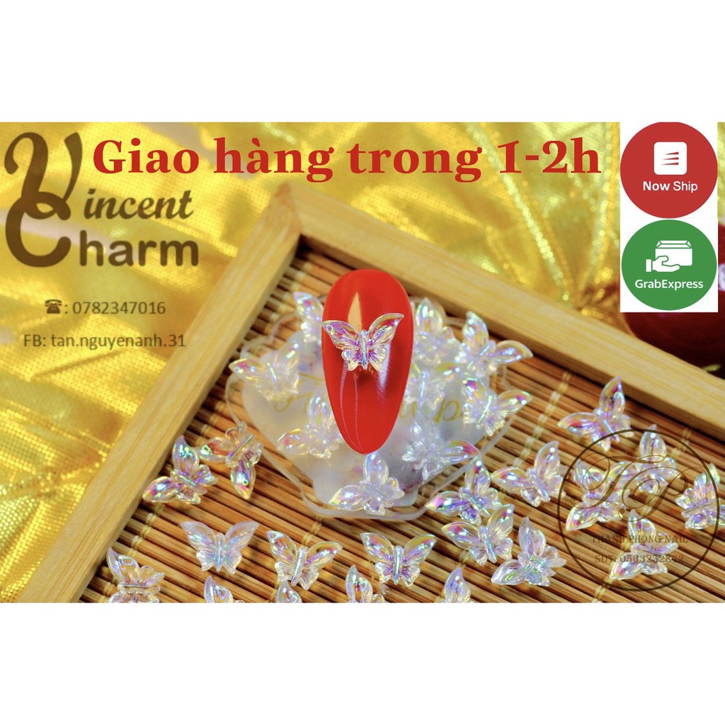 Đá nơ thủy tinh gắn móng - phụ kiện nail - Charm nơ thủy tinh