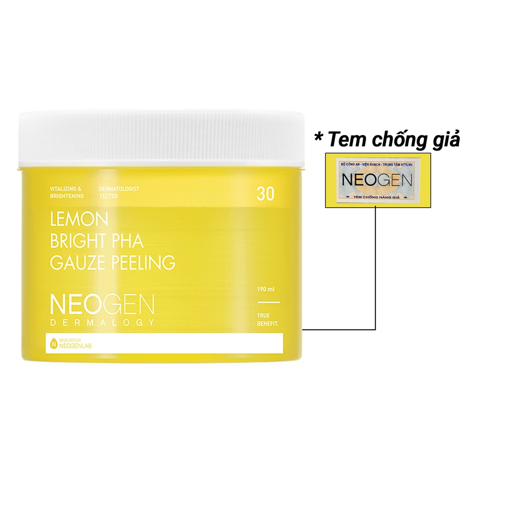 Tẩy Da Chết Dạng Miếng Chanh Vàng Neogen Dermalogy Lemon Bright Pha Guaze Peeling Pad 30 Miếng [NHẬP KHẨU CHÍNH HÃNG]