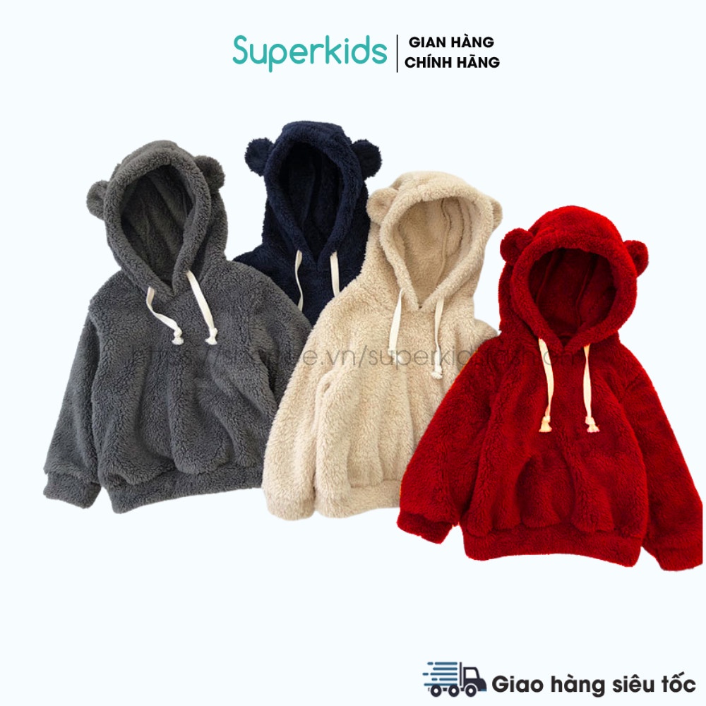 Áo hoodie lông tai Gấu tròn cute cho bé 8-18kg QATE768