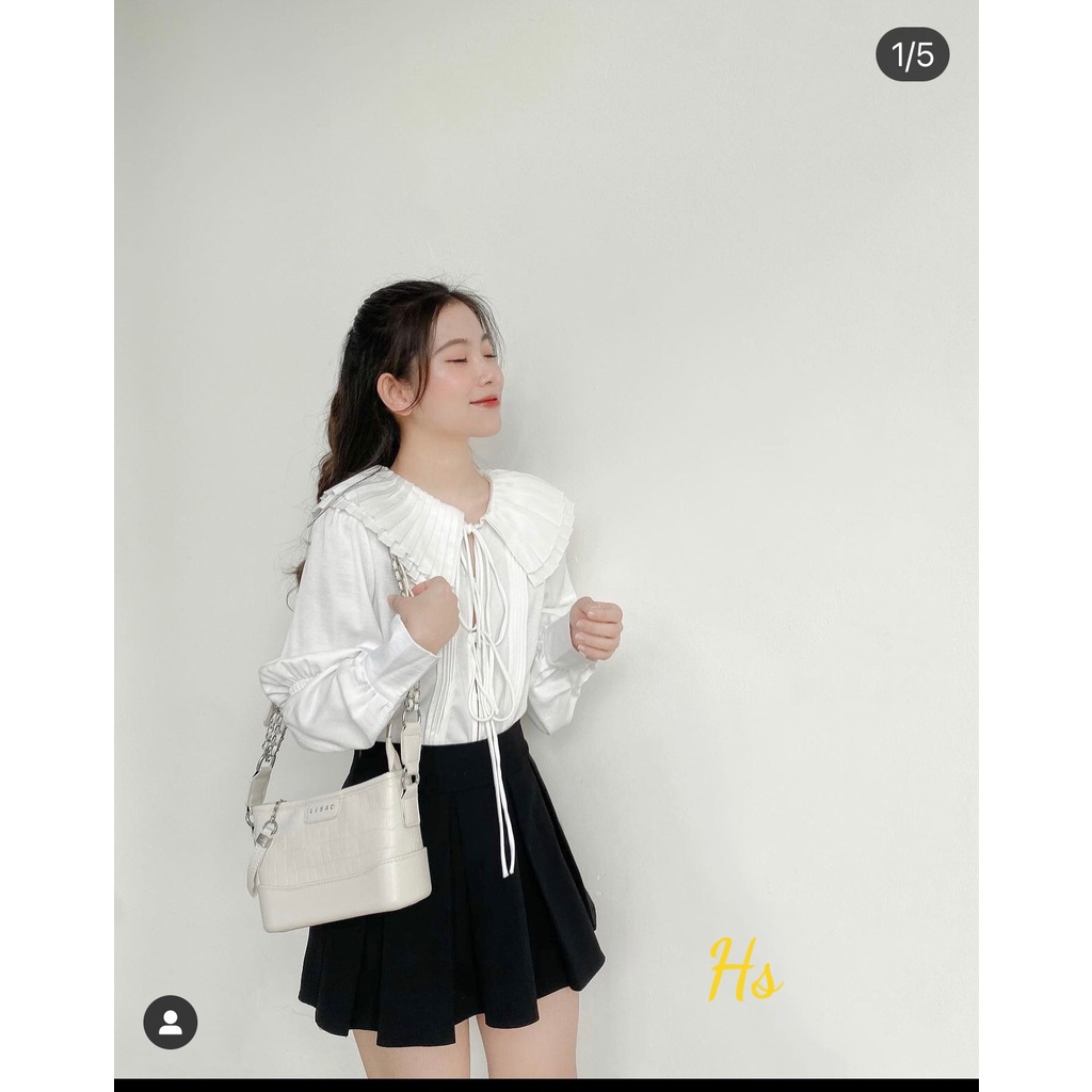 Áo Sơ Mi Nữ Cổ Xếp Ly Dây Buộc , Áo Somi Lụa Trắng Nữ Cổ Bèo Dài Tay | BigBuy360 - bigbuy360.vn