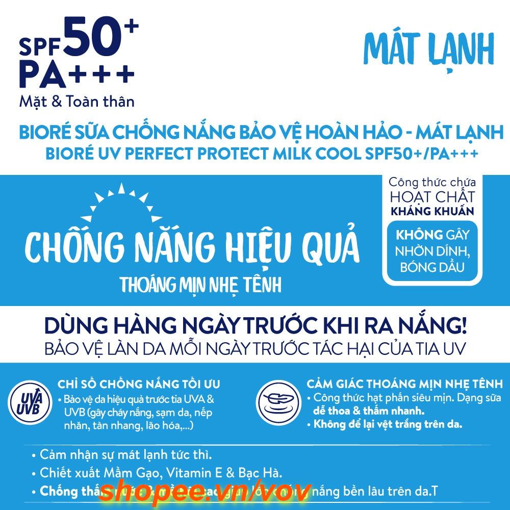 Sữa Chống Nắng 25ml Biore UV Perfect Protect Milk Cool Mát Lạnh SPF50+/PA+++ Bảo Vệ Da Hoàn Hảo, Vov Cung Cấp & Bảo Trợ.