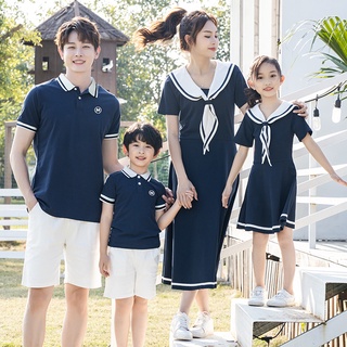 Đầm Thun Cổ Polo Màu Xanh Dương Thời Trang Cho Gia Đình