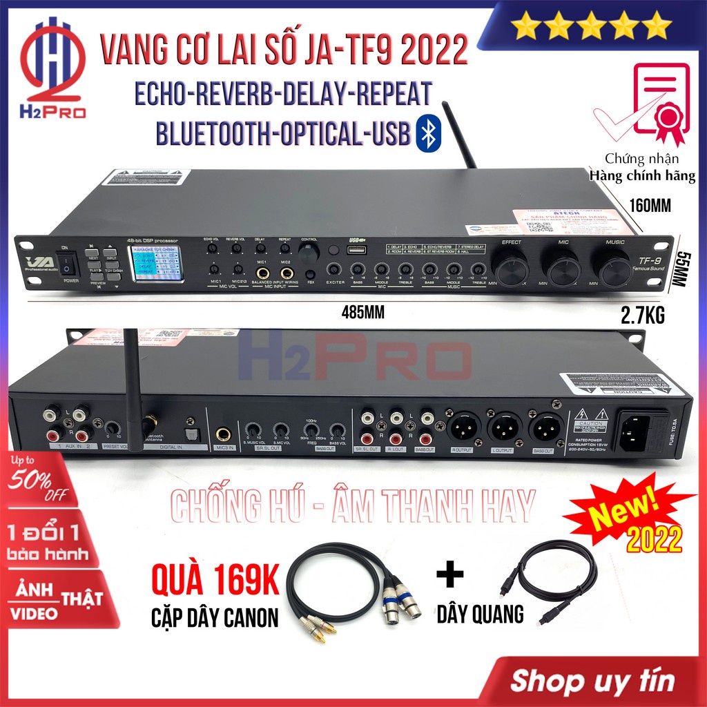 Vang cơ lai số JA-TF9 2022 H2Pro cao cấp Echo-Reverb-Delay-Repeat, Bluetooth-Optical-USB (quà 89k: dây canon cái ra AV)