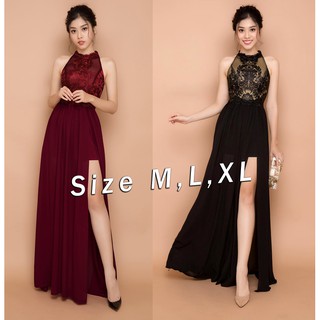 Đầm maxi phối ren xẻ tà sang trọng