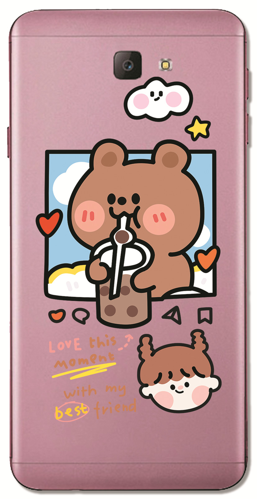 Samsung Galaxy A7 A5 A3 2017/A720 A520 A320 A6S A8S A9 A8 Star INS Cute Cartoon Work hard Brown bear Clear Soft Silicone TPU Phone Casing Lovely label Graffiti Case Back Cover Couple