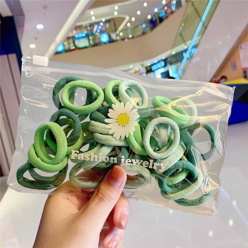 Set 50 Dây Buộc Tóc Vải Nylon Họa Tiết Hoa Cúc Nhỏ Phong Cách Hàn Quốc Thời Trang Cho Nữ