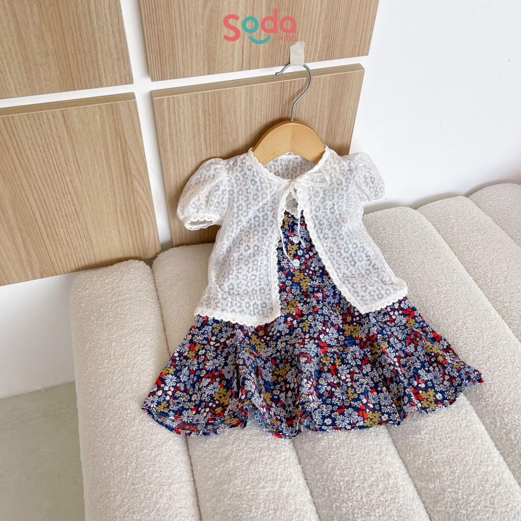 Áo khoác cardigan ren mỏng cho bé gái SODA KIDS trắng phối tay bồng tiểu thư
