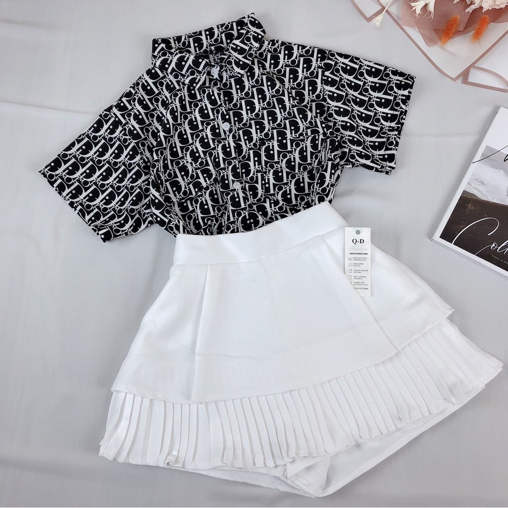 áo sơ mi in chữ họa tiết di siêu hot xinh xinh ảnh thật