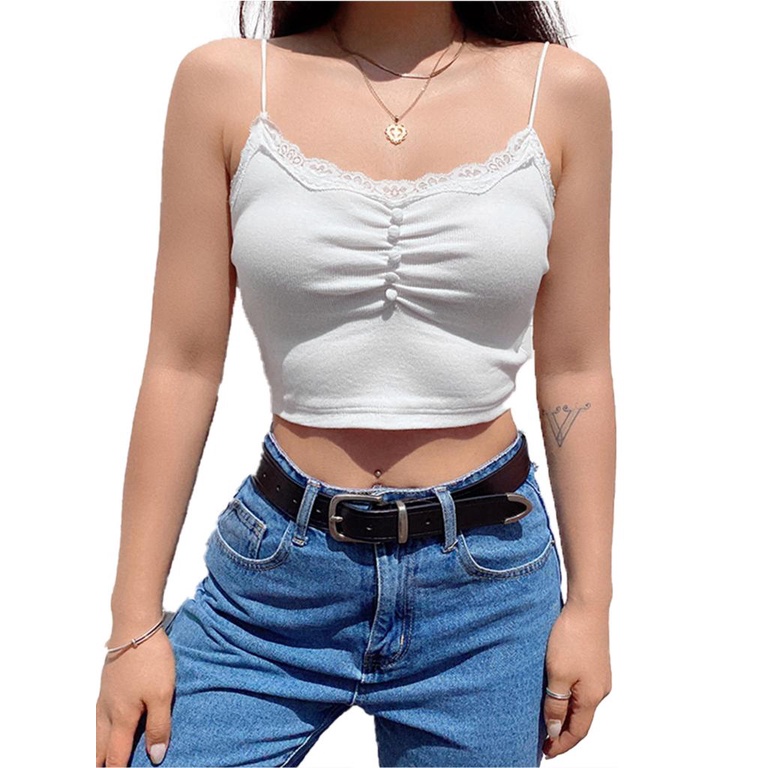 Áo Crop Top Hai Dây Dệt Kim Ôm Dáng Màu Trơn Gợi Cảm Cho Nữ