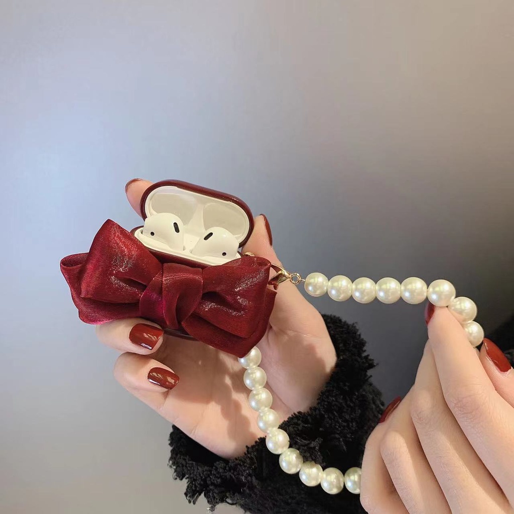 Vỏ hộp sạc tai nghe Bluetooth Airpods 1/2 pro 3 bằng TPU mềm gắn nơ phối dây chuỗi