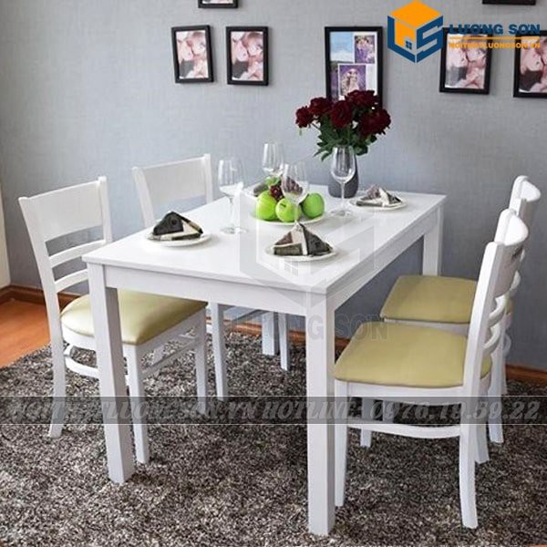 [Freeship HN] Bộ bàn ăn 4 ghế cabin màu trắng – BA02