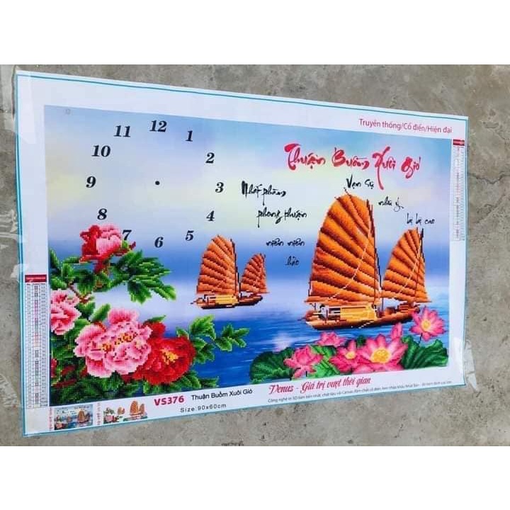 Tranh đính đá đồng hồ thuận buồm xuôi gió ,tranh gắn đá chưa gắn.