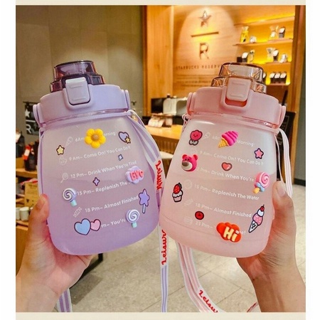 (Bán Buôn Sỉ) Bình Nước 1.2l Nhựa Cao Cấp Kèm Dây Đeo Cực Tiện Lợi Xinh Xắn Dễ Thương