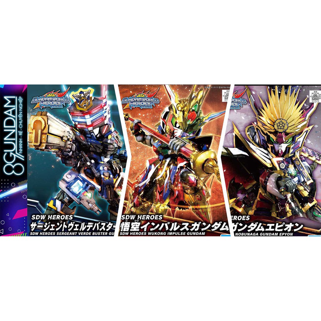 Mô Hình Lắp Ráp Gundam SD World Heroes Wukong Impulse Sergeant Verde Buster Nobunaga Epyon SDW SDWH