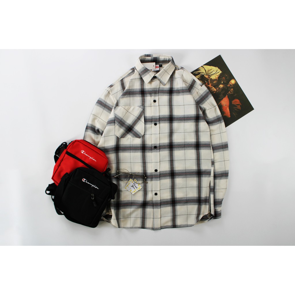 Áo Sơ Mi Form Rộng Flannel Side Zipper (Hình tự chụp 100%) | BigBuy360 - bigbuy360.vn