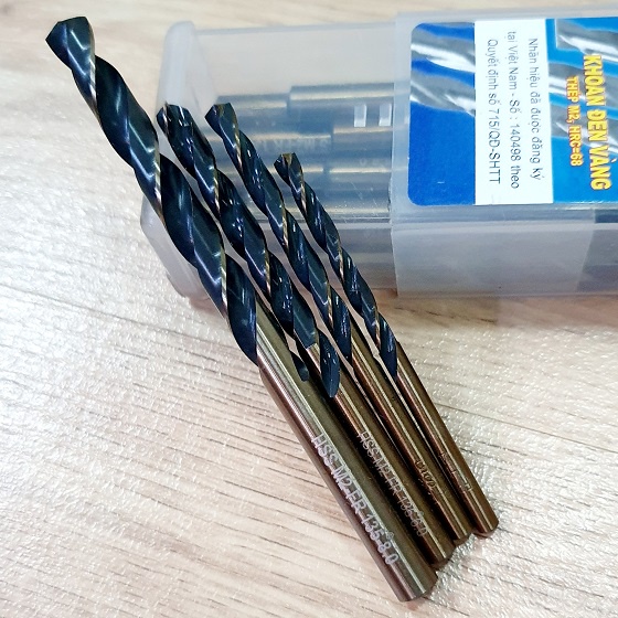 Bộ Gồm 4 Mũi Khoan Cỡ 4ly2, 5ly, 6ly, 8ly Đen Vàng Cực Phẩm Dùng Khoan Inox Chất Liệu Thép M2, HRC=68, Fr.135