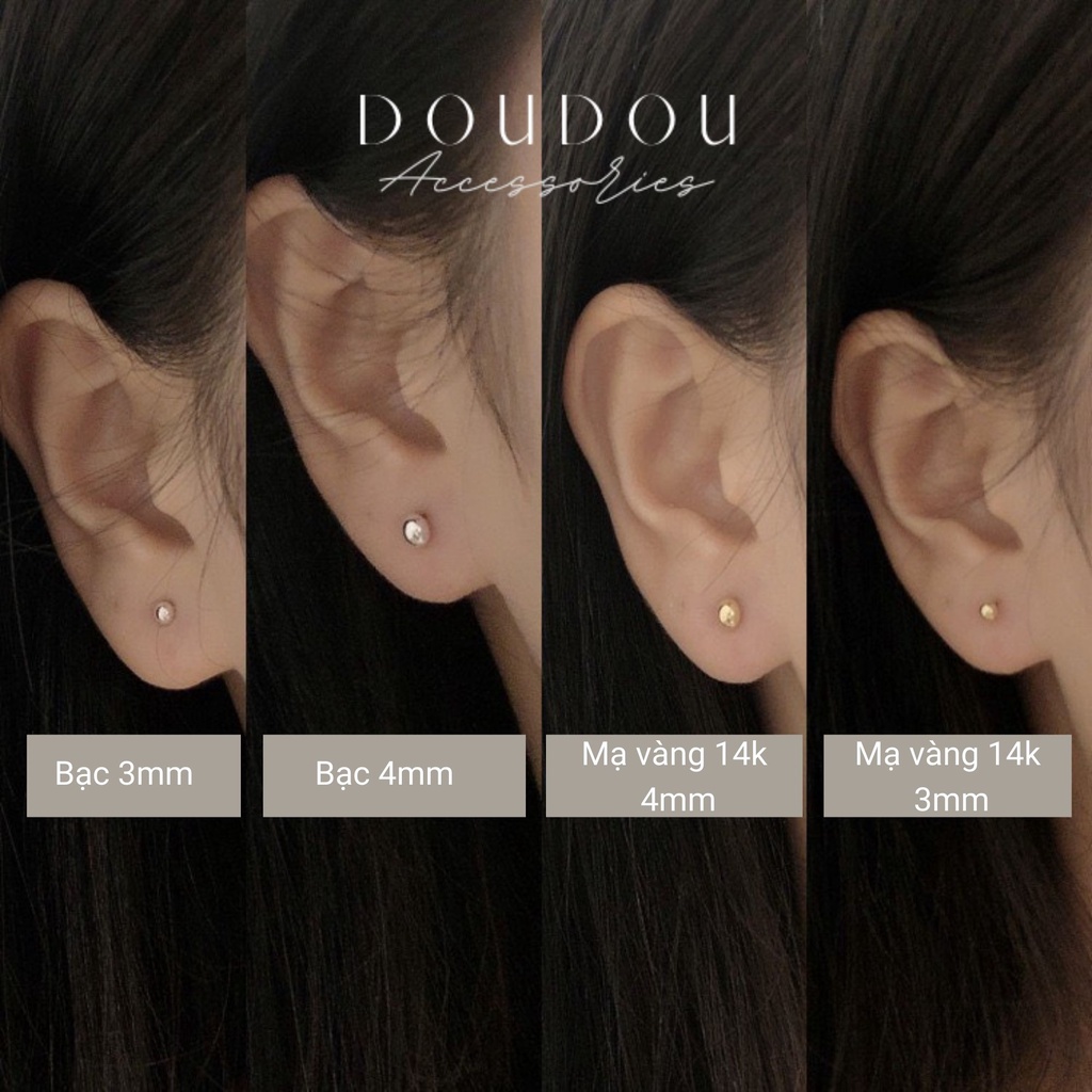 Bông tai nữ nụ bạc tròn DOUDOU Khuyên tai bi tròn nữ đơn giản cá tính thời trang EH015