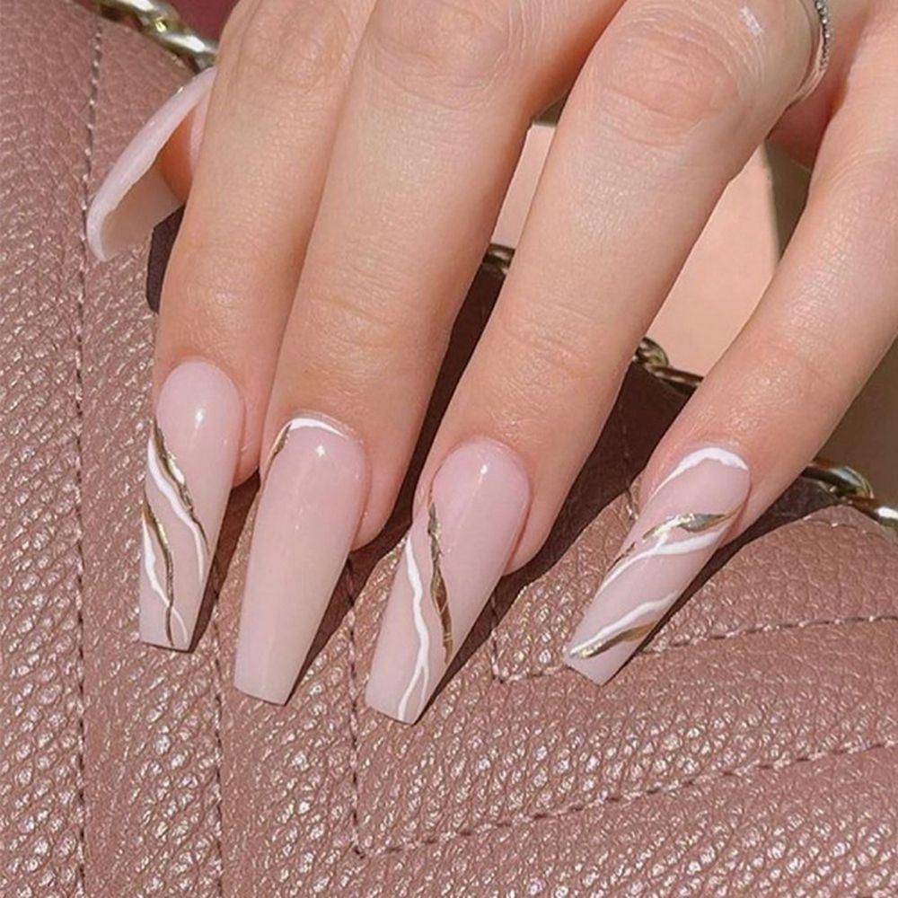 Bộ 24 Móng Tay Giả Có Thể Tháo Rời Che Phủ Toàn Diện Họa Tiết Cẩm Thạch