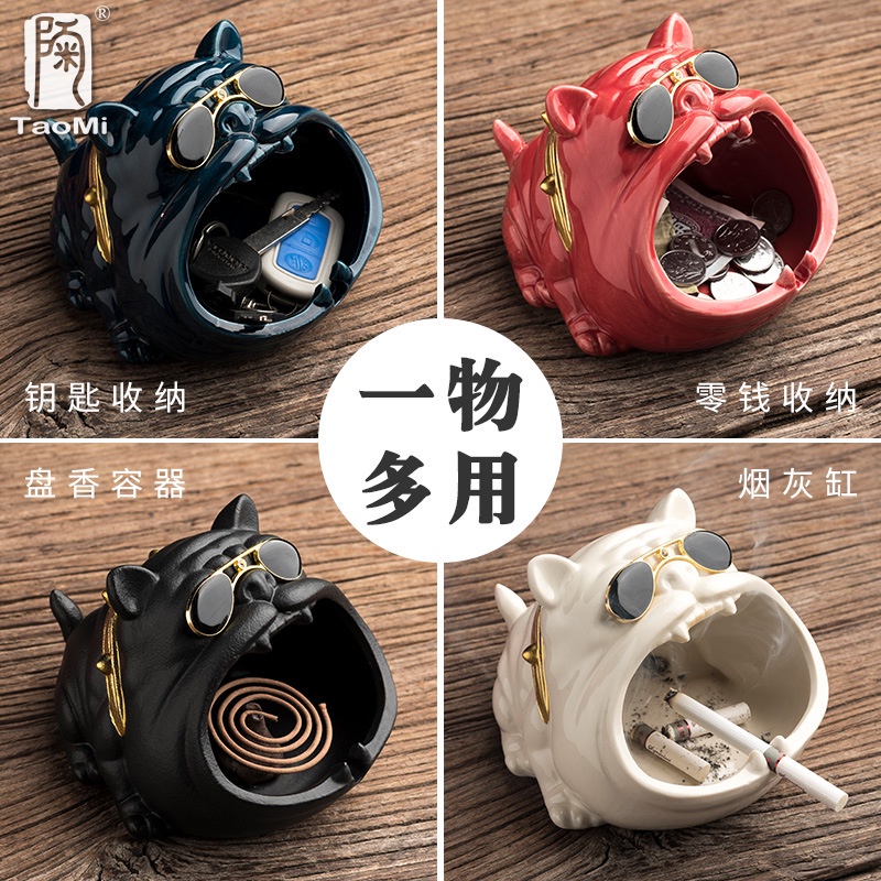 Gạt Tàn để bàn Hình Chó Bulldog chất liệu Gốm Sứ Sáng Tạo, Cá Tính trang trí nhà cửa