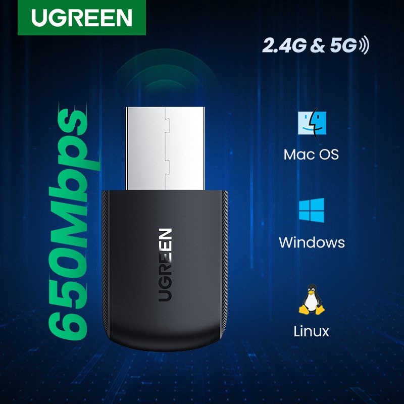 USB Wifi Ugreen 20204 Băng tần kép 5G &amp; 2.4G - Cao Cấp Chính Hãng CM448