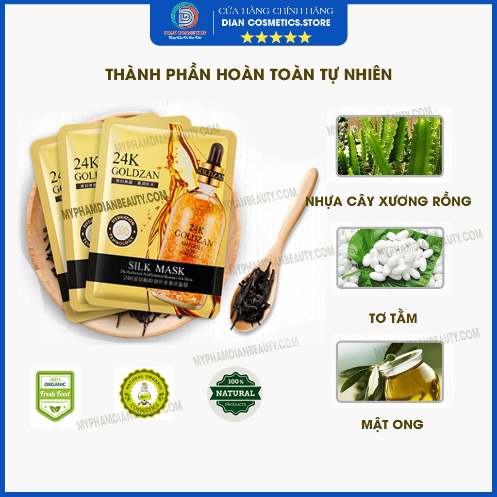 Hộp 10 Miếng Mặt nạ vàng 24k GOLDZAN, mặt nạ dưỡng da, chăm sóc da mặt, ngừa mụn nám, chống nắng