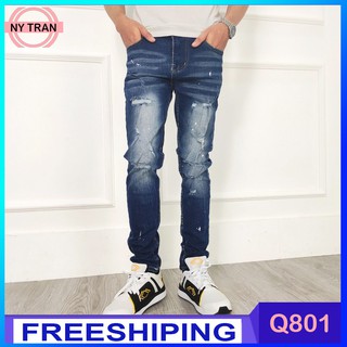 Quần Jean Nam Q801 Rách Vẫy Sơn Màu Xanh Biển Siêu Đẹp - Quần Bò NyTran Thun Co Giãn Phong Cách Trẻ Trung Cá Tính