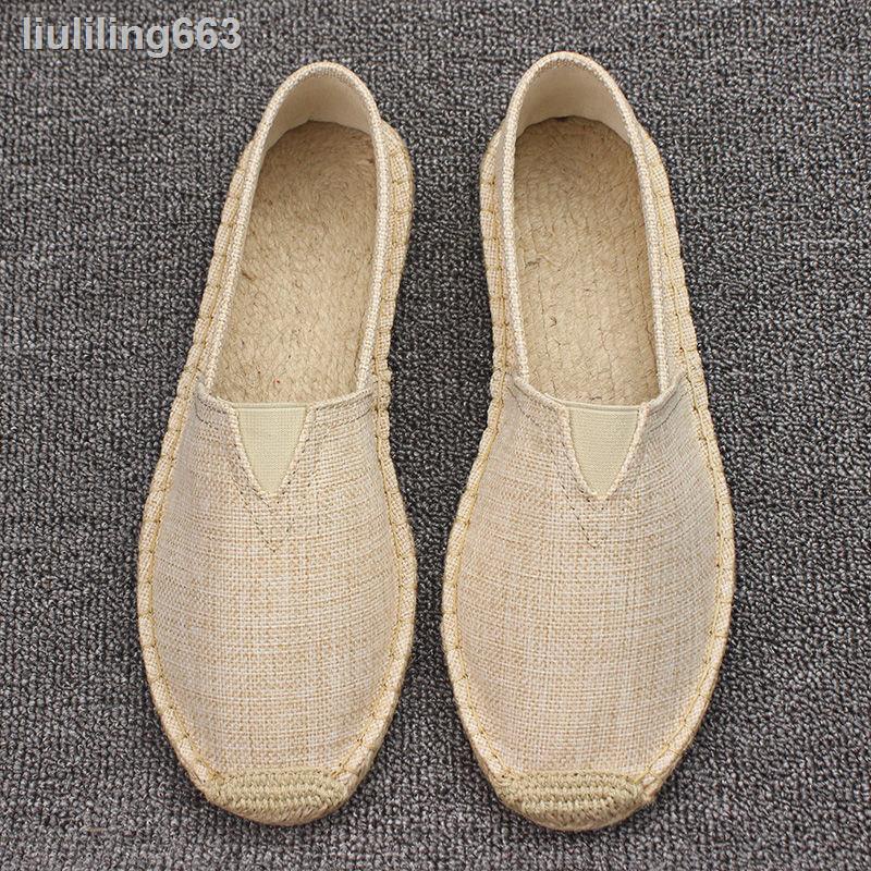 ∏♙Giày Lười Đan Cói Phối Vải Lanh Thoáng Khí Thời Trang Mùa Hè Cho Nam