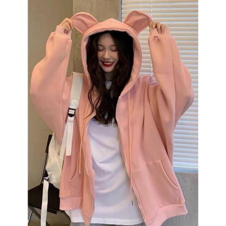 Áo Khoác Nỉ - Áo Khoác Thun Nỉ Ngoại Trơn Tai Thỏ Mền Mịn Thoáng Mát