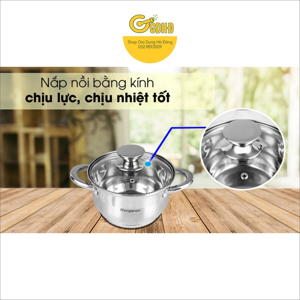 KG878L - Nồi inox 5 đáy đường kính 24cm, hàng loại 5 lớp cao cấp kangaroo, quai inox đinh tán sáng bóng gắn siêu chắc