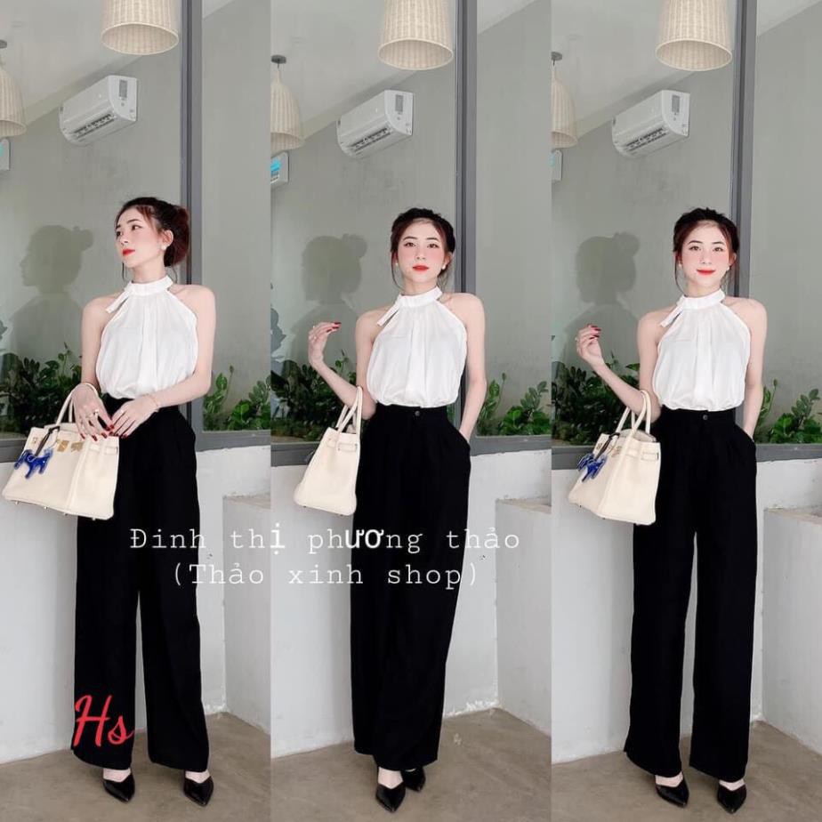 💃 Bộ Yếm Trắng Kèm Quần Suông Ống Rộng Đen Chất Đũi..Chất Đũi..Siêu Đẹp | BigBuy360 - bigbuy360.vn