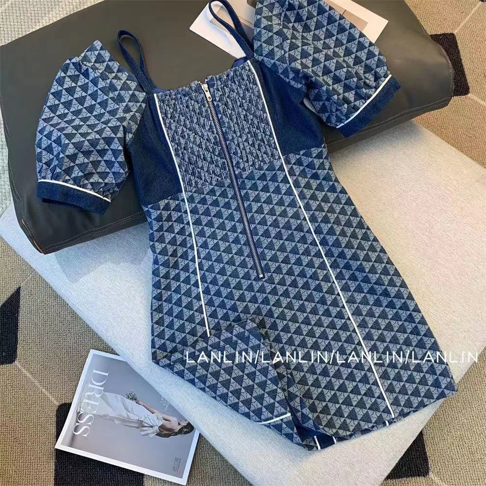 Đầm Denim Xanh Dương Phong Cách Hàn Quốc Đơn Giản Mùa Hè Kiểu Mới