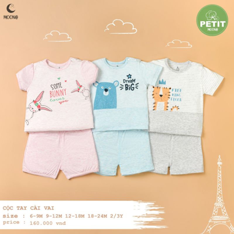 Moon - Bộ cộc cài vai Moon chất petit cho bé 6-16kg