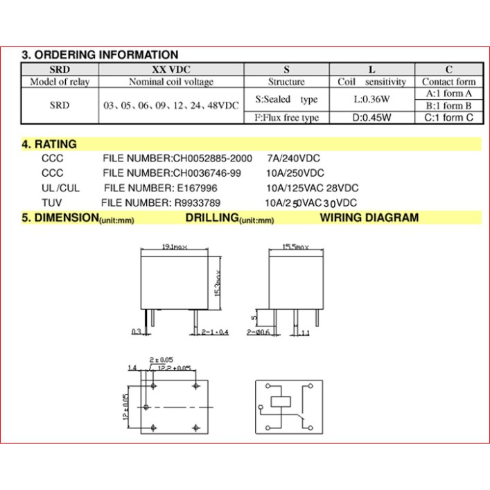 Relay Songle SRD 10A 3V-5V-12V-24V-48V Rơ Le SRD 10A 5 chân Chính Hãng
